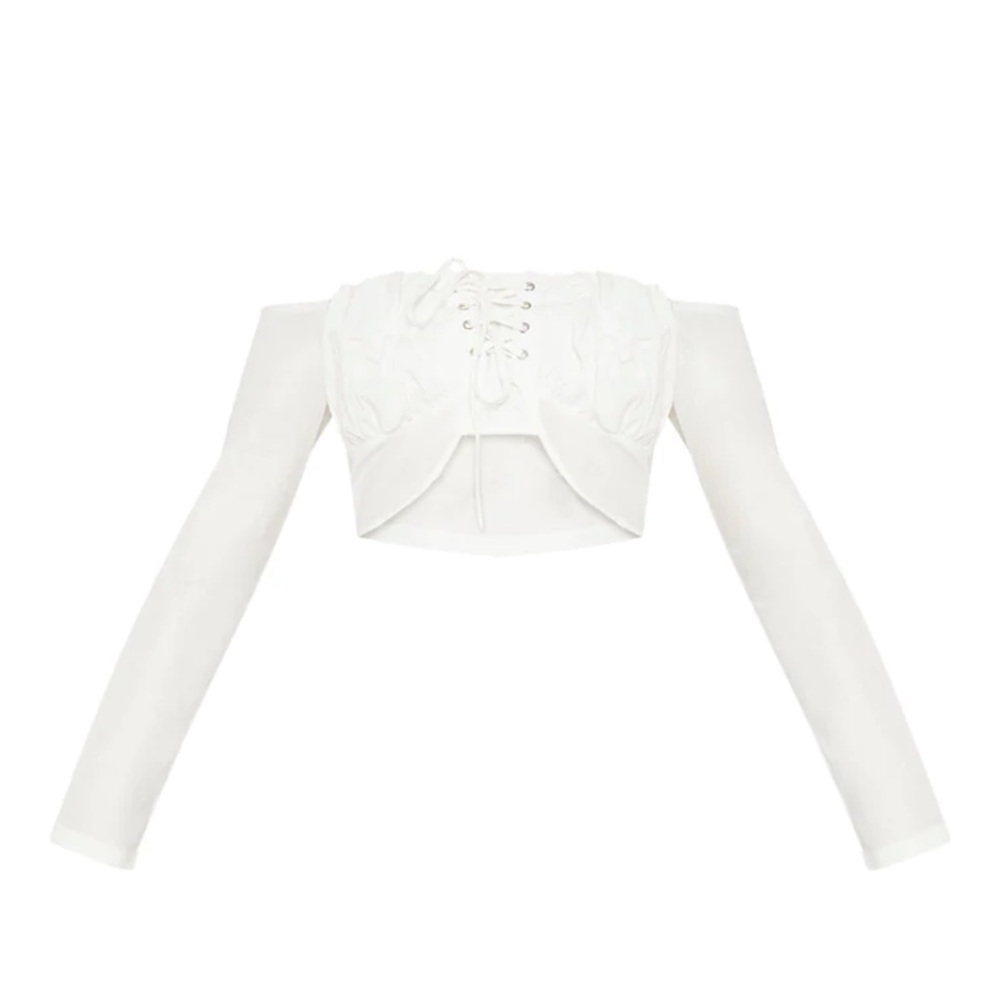 White lace up Bardot crop top